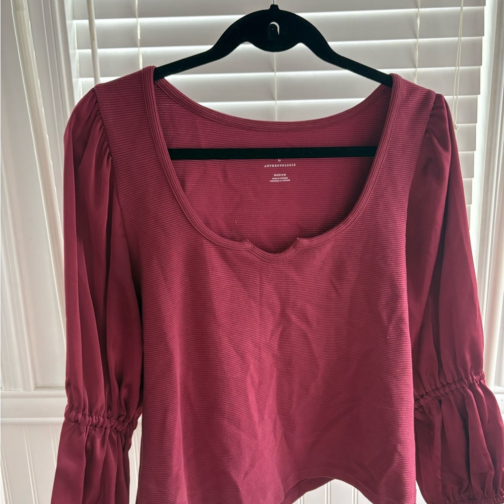 Anthropologie Long-Sleeve Scoop Neck Top in Rose